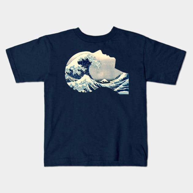 Blue Wave, Hokusai Great Wave in My Head Kids T-Shirt by cartogram